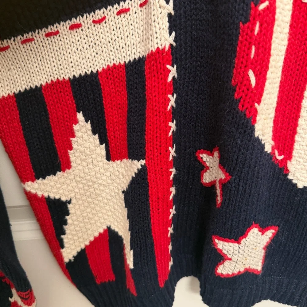 Vintage Women’s Ninon de Lenclos Patriotic Flag Knit Sweater size large Stars - Picture 7 of 8
